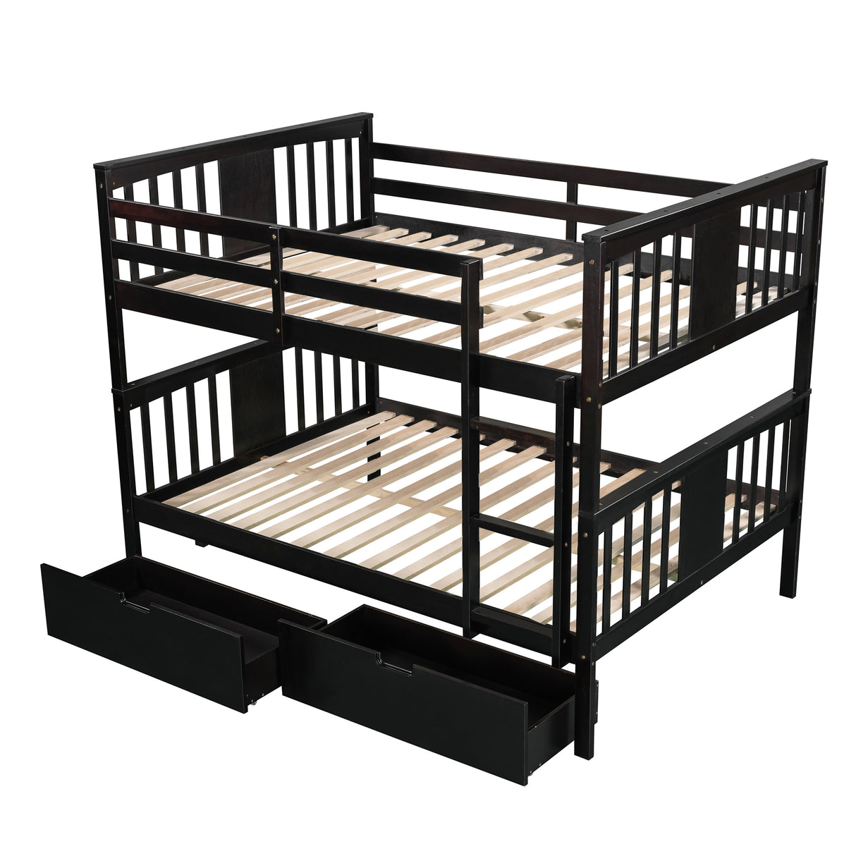 Full over Full Bunk Bed with Drawers and Ladder for Bedroom, Guest Room Furniture-Espresso(OLD SKU :LP000205AAP) - Home Elegance USA