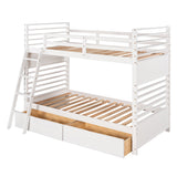 Twin over Twin Wood Bunk Bed with Two Drawers - White - Home Elegance USA