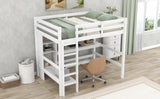 Full Size Loft Bed with Multifunction Shelves and Under-bed Desk, White - Home Elegance USA