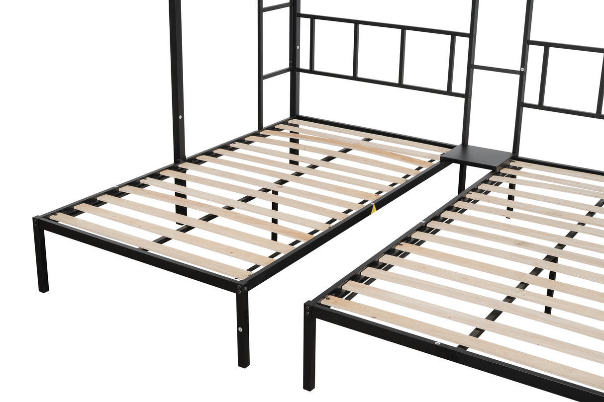 Triple twin bunk bed (Wood Slat and Textilene Guardrail) - Home Elegance USA