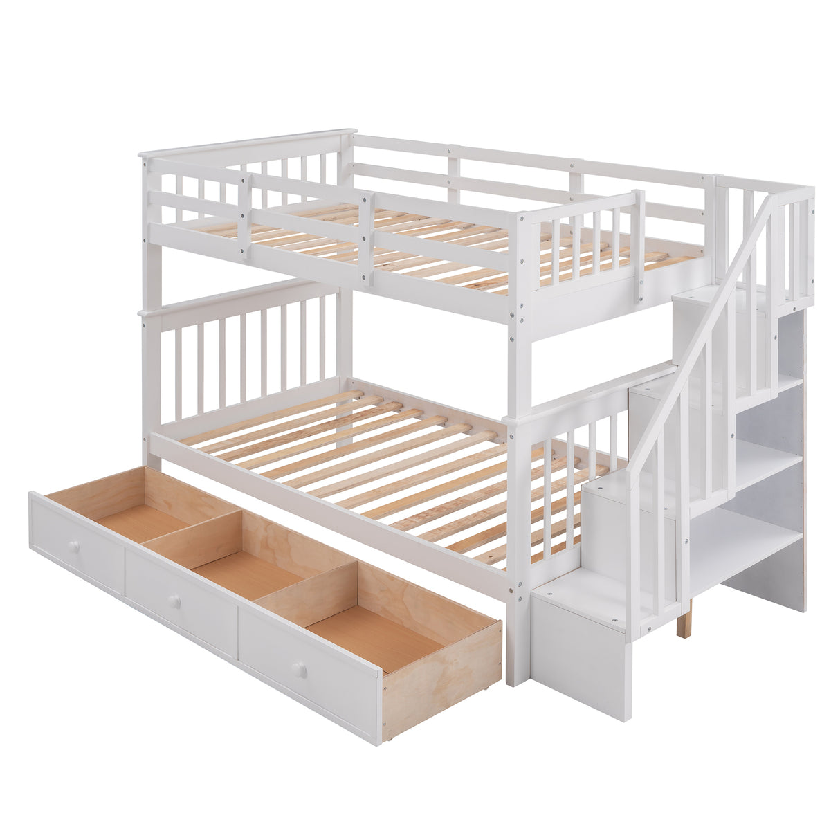 Stairway Twin-Over-Twin Bunk Bed with Three Drawers for Bedroom, Dorm - White(Old sku: LP000309AAK) - Home Elegance USA