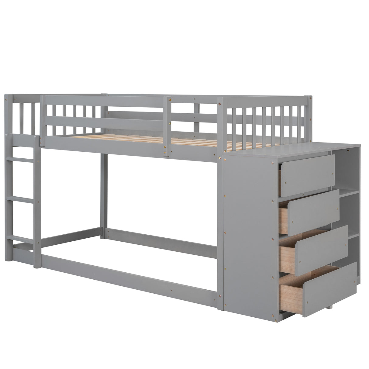 Twin over Twin Bunk Bed with 4 Drawers and 3 Shelves-Gray（OLD SKU: LP000067AAE） - Home Elegance USA