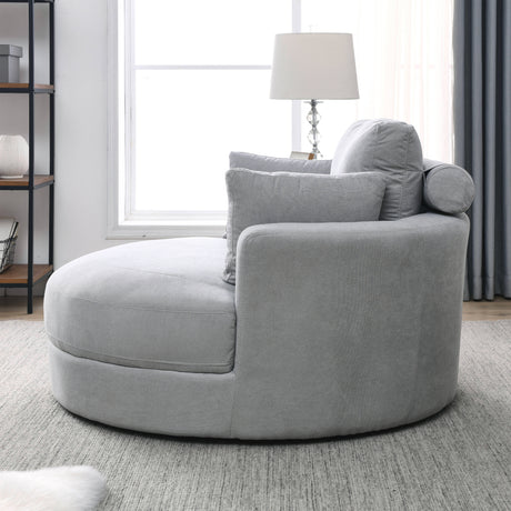 [Video] Welike Swivel Accent Barrel Modern Grey Sofa Lounge Club Big Round Chair with Storage Ottoman Linen Fabric for Living Room Hotel with Pillows .2PCS Home Elegance USA