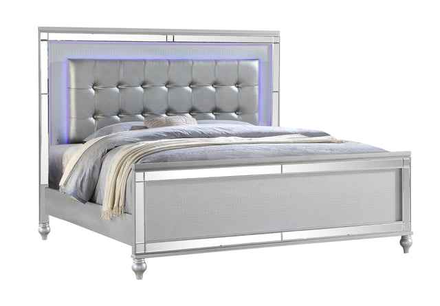 Sterling King Size Upholstered LED Bed made with wood in Silver Color - Home Elegance USA