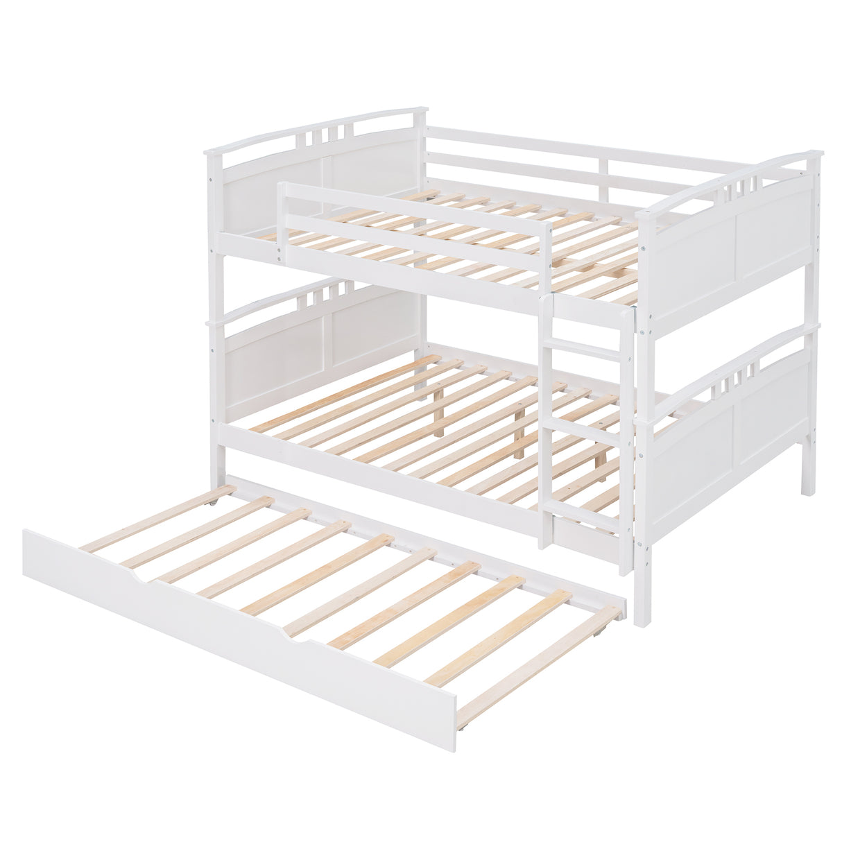 Full-Over-Full Bunk Bed with Twin size Trundle , Separable Bunk Bed for Bedroom - White - Home Elegance USA