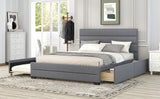 Queen Upholstered Platform Bed with Twin Size Trundle and Two Drawers,Grey - Home Elegance USA