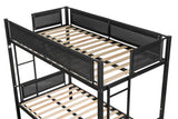 Twin over twin bunk bed with trundle (Wood Slat and Textilene Guardrail) - Home Elegance USA