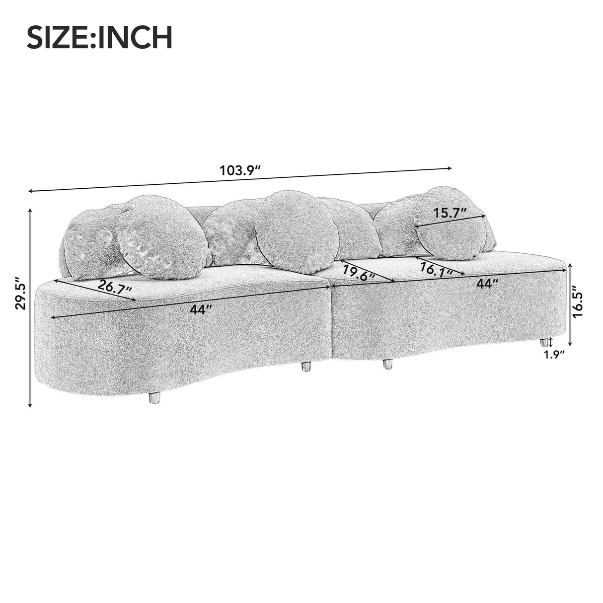 103.9" Modern Living Room Sofa Lamb Velvet Upholstered Couch Furniture for Home or Office, Beige - SG000860AAA - image - 2