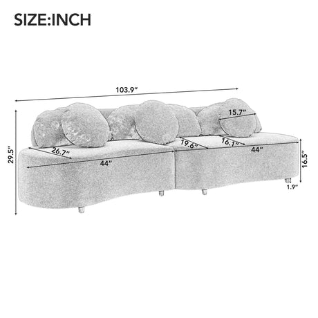 103.9" Modern Living Room Sofa Lamb Velvet Upholstered Couch Furniture for Home or Office, Beige - SG000860AAA - image - 2