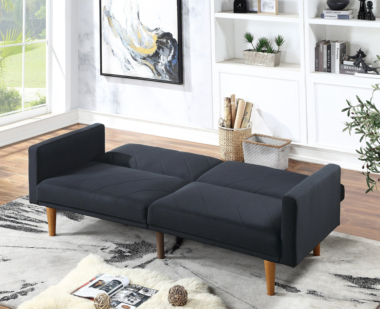 Modern Electric Look 1pc Convertible Sofa Couch Black Linen Like Fabric Cushion Clean Lines Wooden Legs Living Room Home Elegance USA