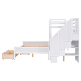 Twin XL over Full Bunk Bed with Built-in Storage Shelves, Drawers and Staircase,White - Home Elegance USA