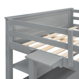 Full size Loft Bed with Drawers and Desk, Wooden Loft Bed with Shelves - Gray(OLD SKU:LT000529AAE) Home Elegance USA