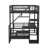 Full Size Metal Loft Bed with Desk, Storage Staircase and Small Wardrobe, Storage stairs can be installed left and right,Black - Home Elegance USA