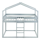 Twin Over Twin Bunk Bed Wood Bed with Tent, Gray - Home Elegance USA