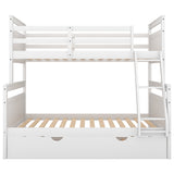 Twin over Full Bunk Bed with Ladder, Twin Size Trundle, Safety Guardrail, White - Home Elegance USA