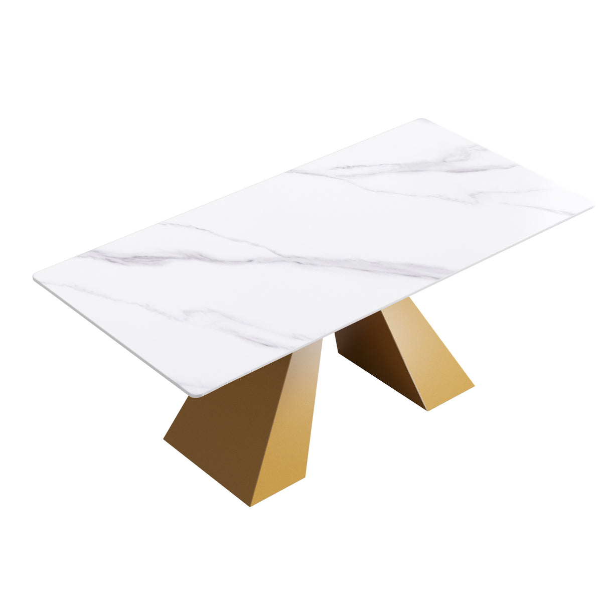 70.87" modern artificial stone white straight edge golden metal leg dining table - can accommodate 6 - 8 people - W1535S00124 - Home Elegance USA - 5