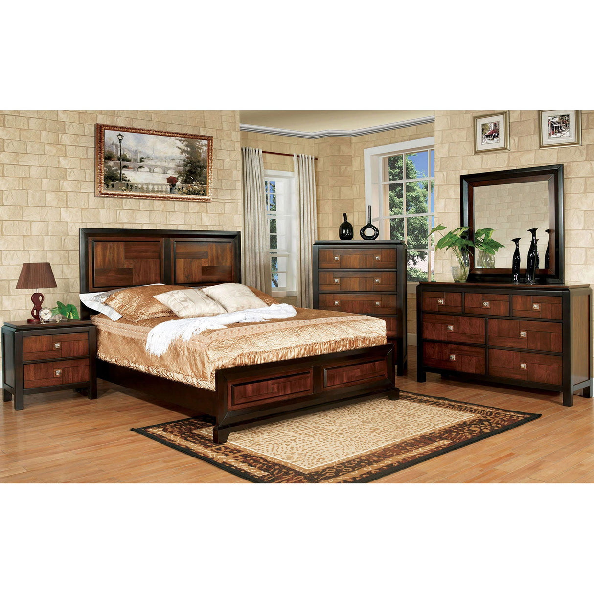 Patra - 5 Piece Queen Bedroom Set With Chest - Acacia / Walnut - Home Elegance USA