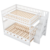 Full over Full Bunk Bed with Trundle and Staircase,White - Home Elegance USA