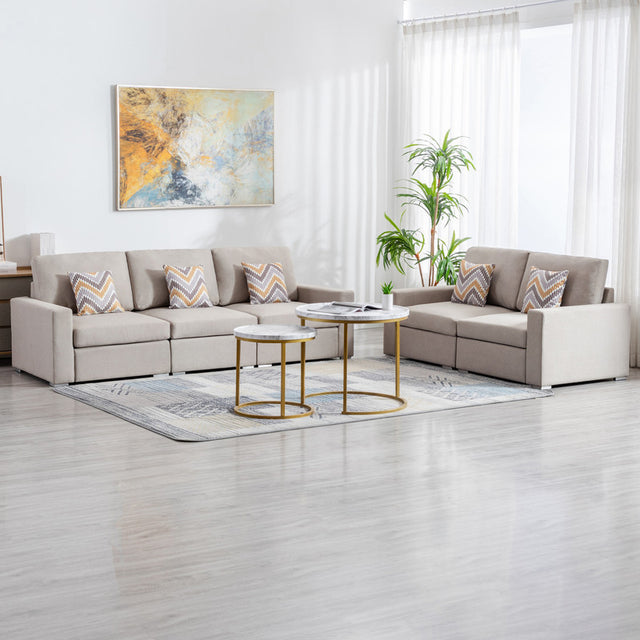 Nolan Beige Linen Fabric Sofa and Loveseat Living Room Set with Pillows and Interchangeable Legs Home Elegance USA