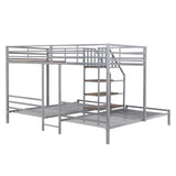 Metal Twin over Twin & Twin Bunk Bed, Triple Bunk Bed with Storage Shelves Staircase, Silver - Home Elegance USA