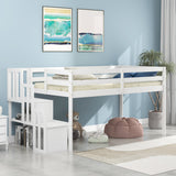 Loft bed with staircase , White - Home Elegance USA