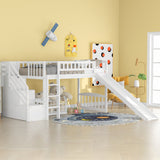 Stairway Twin Size Loft Bed with Two Drawers and Slide, White（OLD SKU:LP000515AAK） - Home Elegance USA