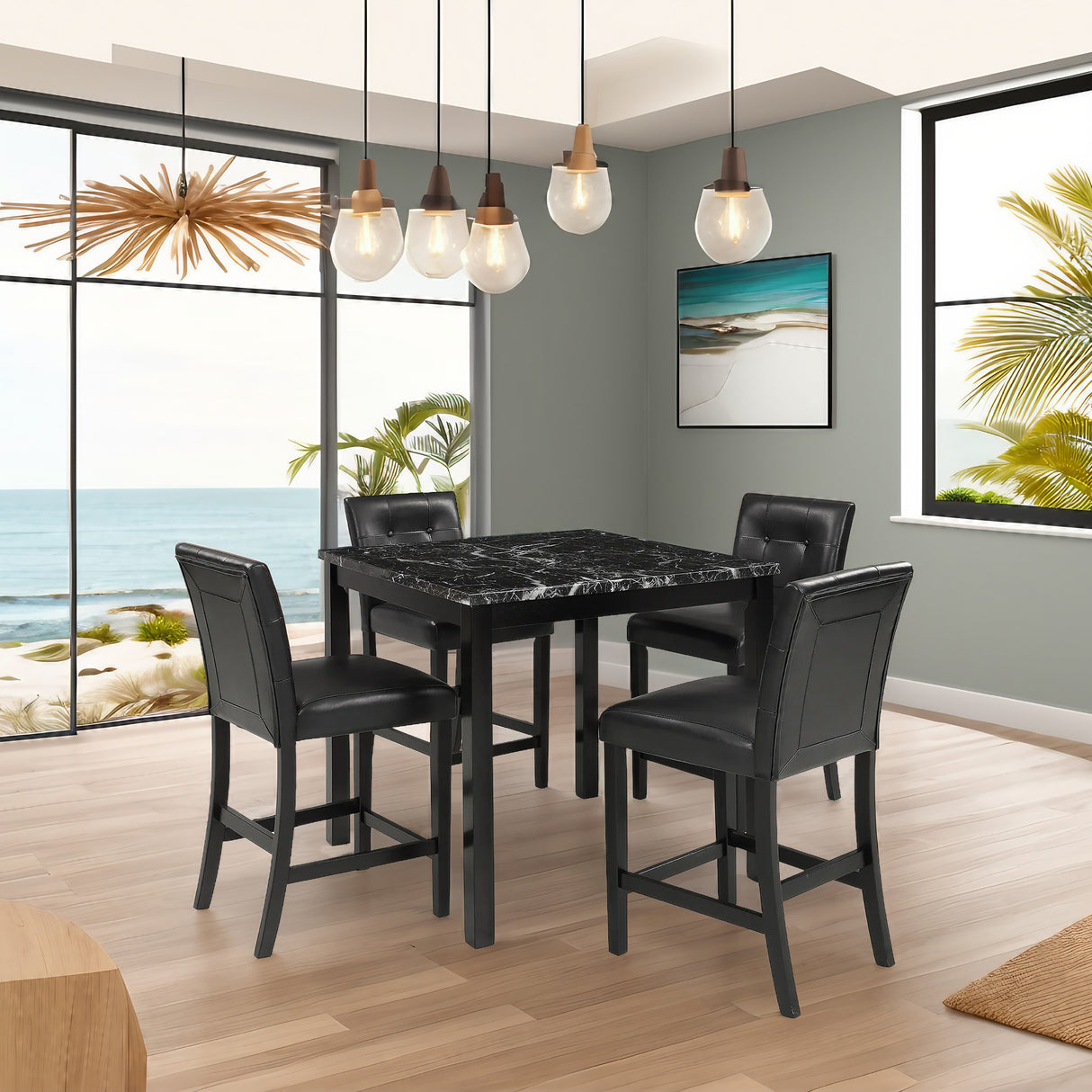 5 Piece Dining Set, Modern Dining Table and Chairs Set for 4, Kitchen  Dining Table Set with Faux Marble Tabletop and 4 PU Leather Upholstered  Chairs