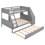 Twin over Full Bunk Bed with Trundle and Built-in Desk, Three Storage Drawers and Shelf,Gray - Home Elegance USA