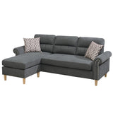 Slate Color Polyfiber Reversible Sectional Sofa Set Chaise Pillows Plush Cushion Couch Nailheads - Home Elegance USA