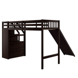 Twin Size Loft Bed with Storage and Slide, Espresso - Home Elegance USA