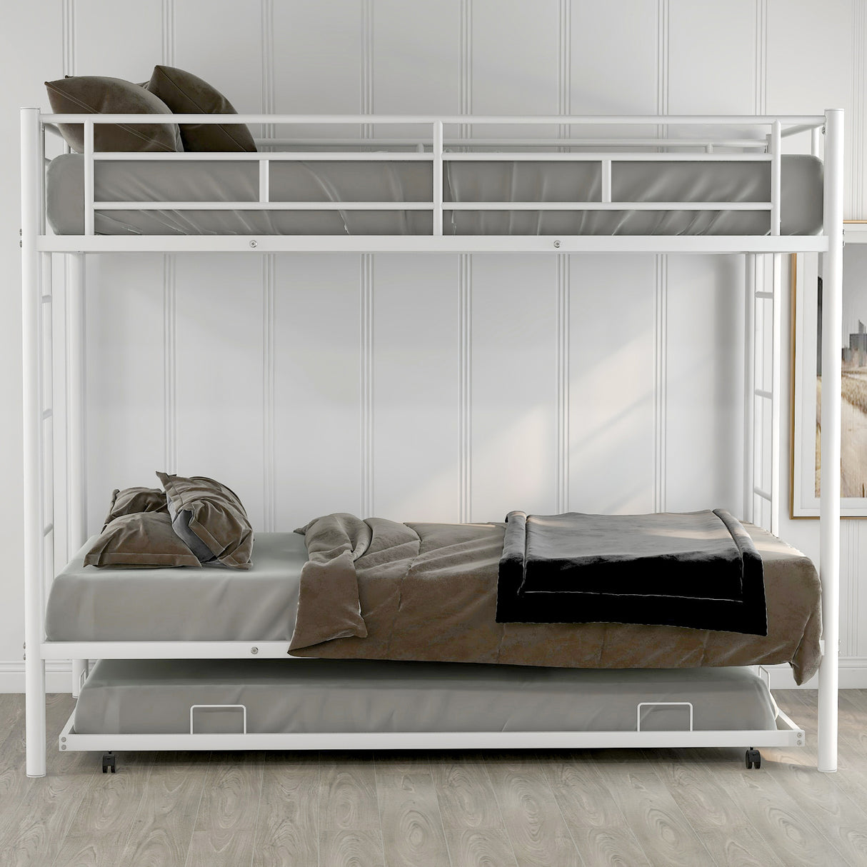 Twin over Twin Bunk Bed with Trundle, White(OLD SKU:MF192387AAK) - Home Elegance USA