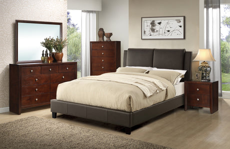 Queen Size Bed 1pc  Bed Set Brown Faux Leather Upholstered Two-Panel Bed Frame Headboard Bedroom Furniture - Home Elegance USA