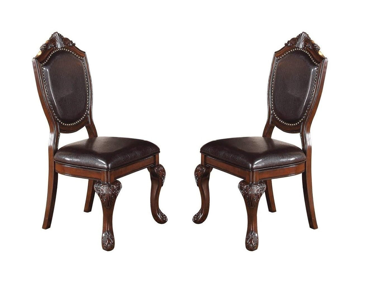 Formal Dining Room Table w Leaf 2x Arm Chairs And 6x Side Chairs Brown 9pc Set Dining Table Double Pedestal Base Royal Rectangle Table - Home Elegance USA