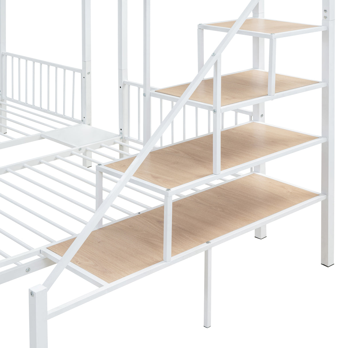 Full over Twin-Twin Triple bunk bed with drawers and staircase, White