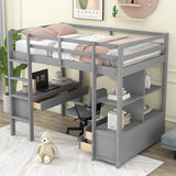 Twin  Size Loft Bed with Built-in Desk with Two Drawers, and Storage Shelves and Drawers,Gray - Home Elegance USA