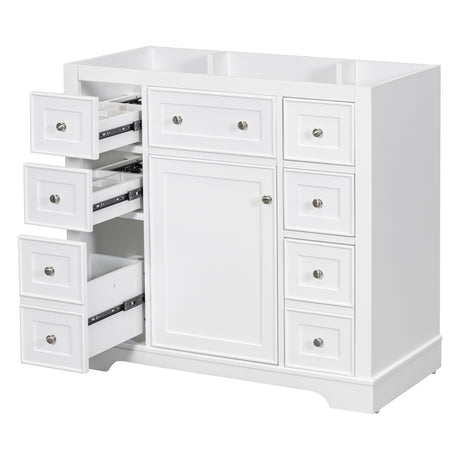 36" Bathroom Vanity without Sink, Cabinet Base Only, One Cabinet and Six Drawers, White