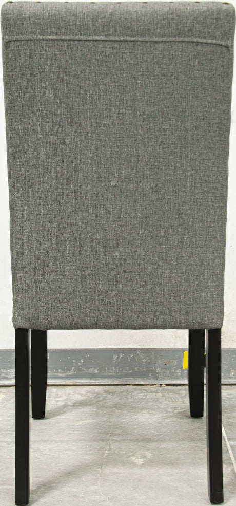 Modern Classic Dining Room Furniture Natural Wooden Rectangle Top Dining Table 6x Side Chairs Gray Fabric Nail heads Trim and Storage Shelve 7pc Dining Set - Home Elegance USA