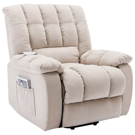 Massage Recliner Chair Electric Power Lift Recliner Chairs with Heat, Vibration, Side Pocket for Living Room Bedroom, Beige Home Elegance USA