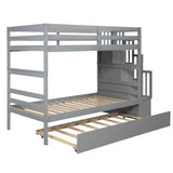 Bunk Beds Twin over Twin Stairway Storage function  Gray - Home Elegance USA