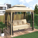 [VIDEO provided] U_STYLE 8.9 Ft. W x 5.9 Ft. D Outdoor Gazebo with Convertible Swing Bench, Double Roof Soft Canopy Garden Backyard Gazebo with Mosquito Netting Suitable for Lawn, Garden, Backyard