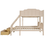 Full Over Twin & Twin Bunk Bed, Velvet Triple Bunk Bed with Drawers and Guardrails, Beige - Home Elegance USA