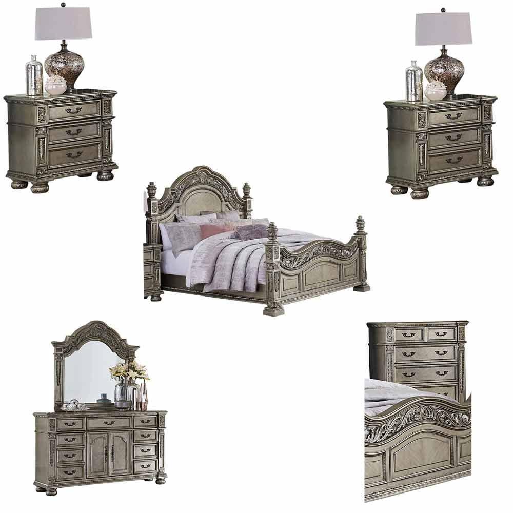 Homelegance - Catalonia 6 Piece Eastern King Bedroom Set In Platinum Gold - 1824Pgk-1Ek-6