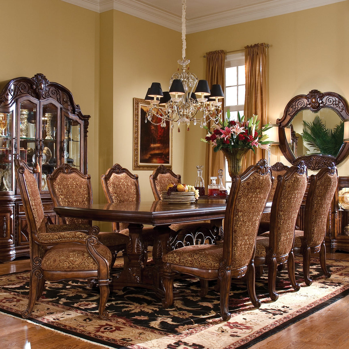 Aico Furniture - Windsor Court 9 Piece Rectangular Dining Table Set In Vintage Fruitwood - 70002T-54-9Set