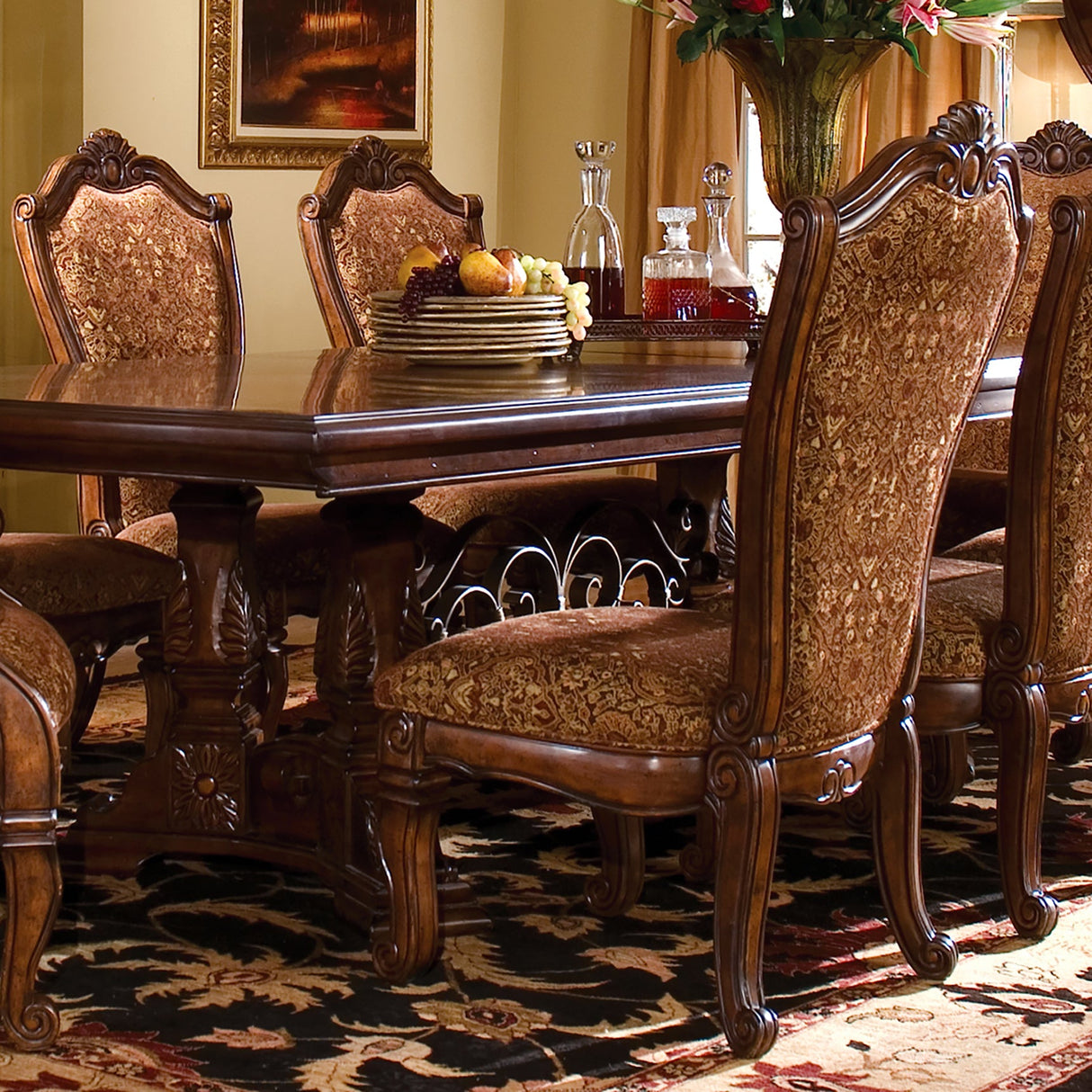 Aico Furniture - Windsor Court 5 Piece Round Dining Table Set In Vintage Fruitwood - 70001-03-04-5Set