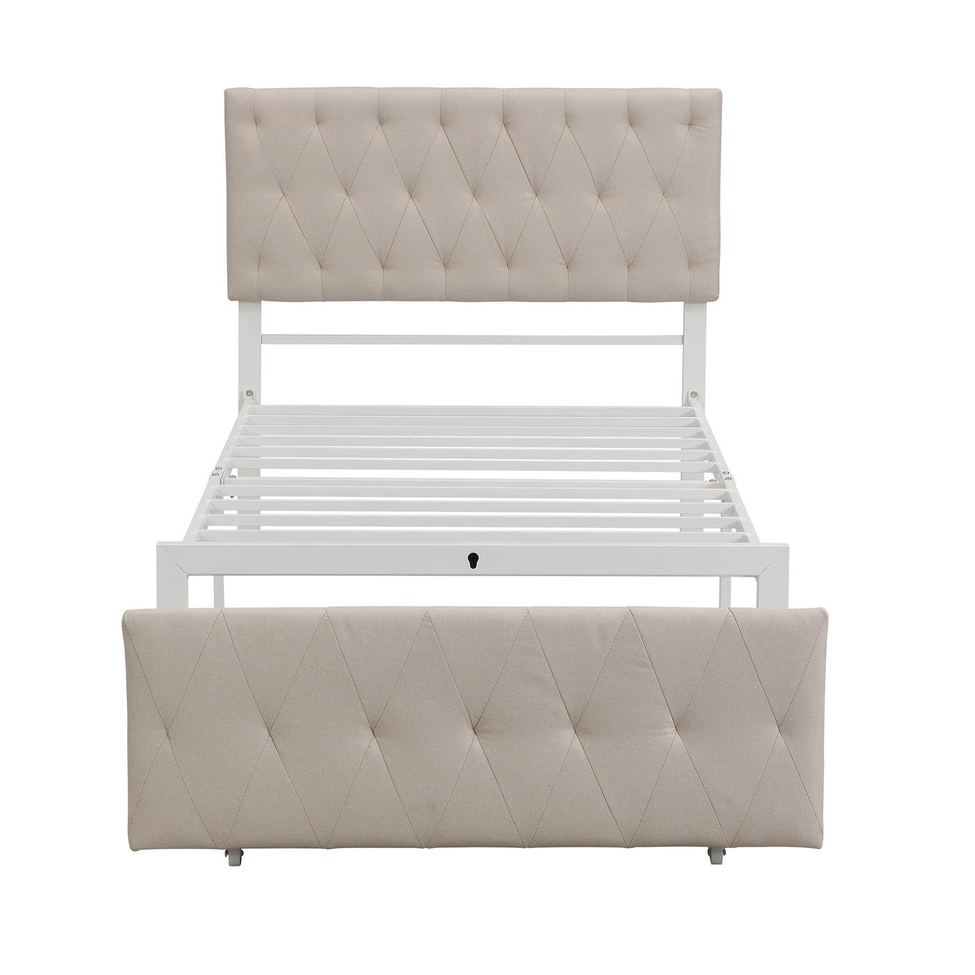 Twin Size Storage Bed Metal Platform Bed with a Big Drawer - Beige - Home Elegance USA