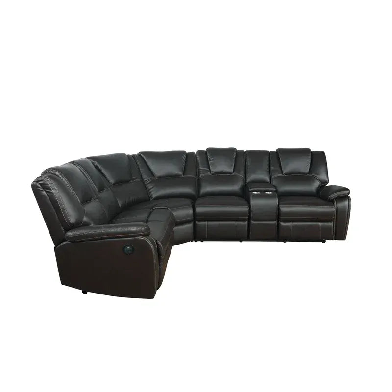 Hong Kong Power Reclining Sectional made with Faux Leather in Black - Home Elegance USA