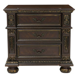 Traditional Design Dark Cherry Finish with Gold Tipping 1pc Nightstand of 3x Drawers Formal Style Bedroom Furniture - Home Elegance USA