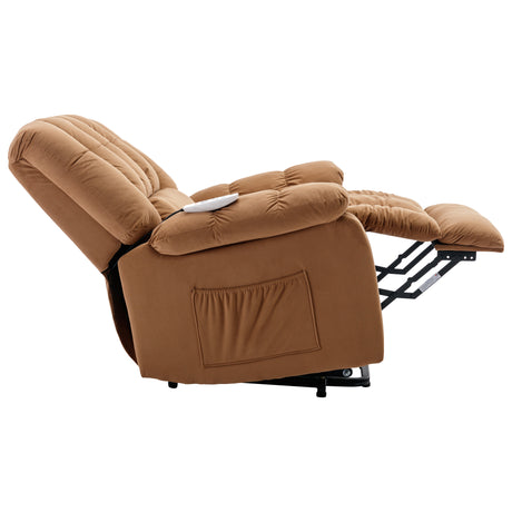 Massage Recliner Chair Electric Power Lift Recliner Chairs with Heat, Vibration, Side Pocket for Living Room, Bedroom, Light Brown Home Elegance USA