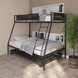 Twin over Full Metal Bunk Bed with Trundle (Wood Slat and Textilene Guardrail) - Home Elegance USA