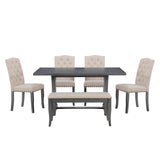 TREXM 6-Piece Farmhouse Dining Table Set, Rectangular Trestle Table and 4 Upholstered Chairs & Bench for Dining Room (Antique Gray) - Home Elegance USA